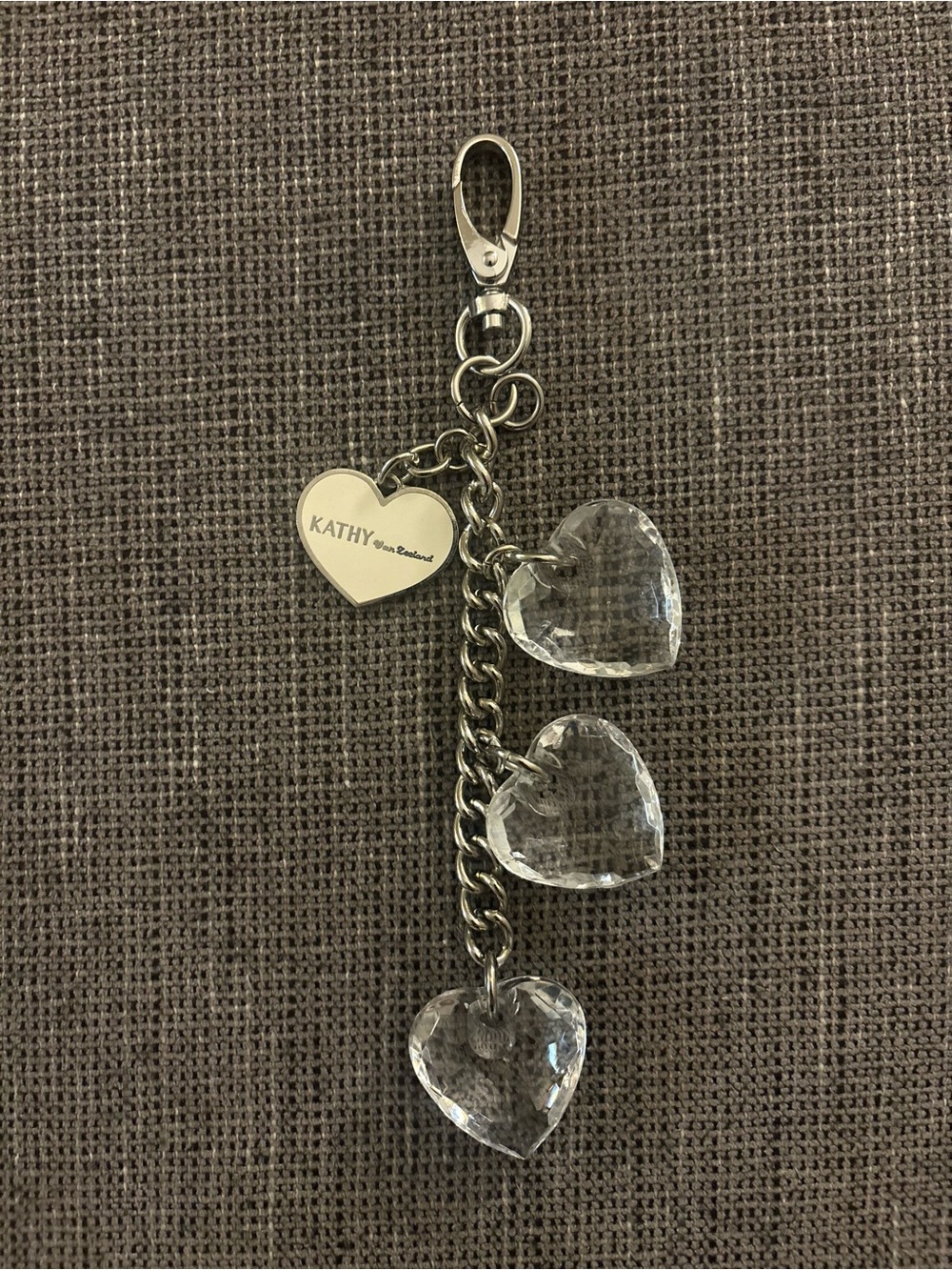 Kathy Van Zeeland Silver-Tone Heart Charm Dangle with Clear Crystal Hearts